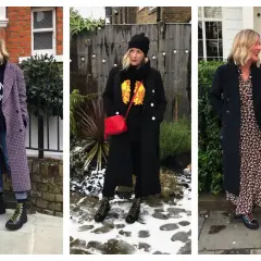Three women in stylish outfits featuring hiking boots.