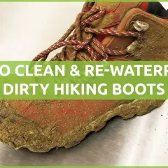 Learn how to clean waterproof shoes and restore their protection. This dirty hiking boot needs a good scrub!
