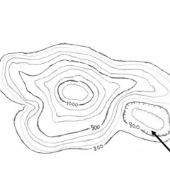 Contour lines on this map show elevation changes, illustrating why topographic maps are useful for understanding terrain, like this marked depression.