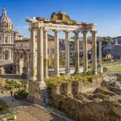 Ancient ruins of the Roman Forum, a stunning sight on a journey from Orvieto to Rome.