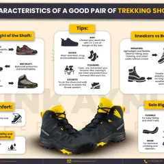 A guide to trekking shoes, detailing shaft height, comfort, waterproofing, and sole rigidity. Learn what makes trekking shoes ideal for adventure.