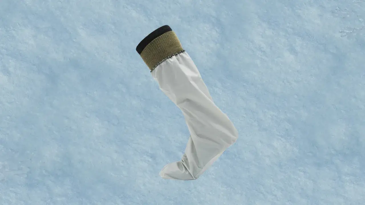 A white vapor barrier liner sock with a green and black cuff, designed for ultimate foot protection in extreme conditions.